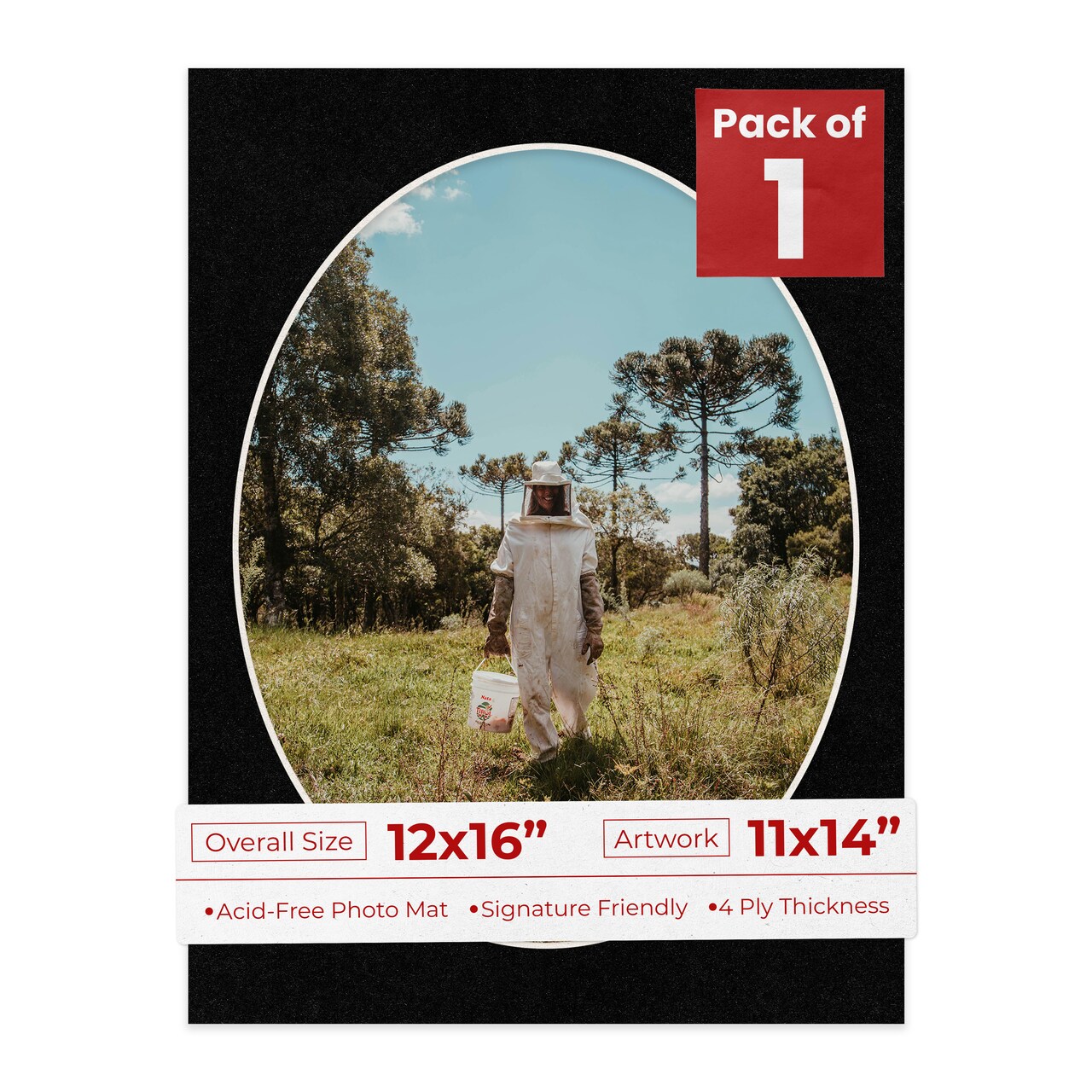 Black with Black Core Mat Board for 12x16 Frames - Oval Opening for 11x14 Photos